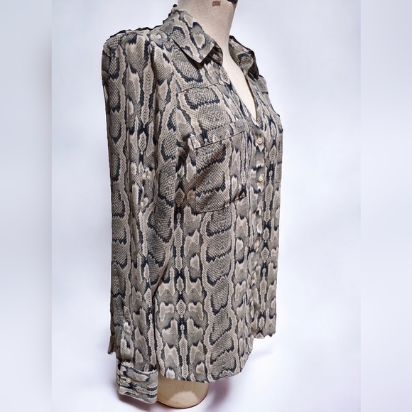 Express Snakeskin Print Button-Front Blouse - Size M - Picture 3 of 3